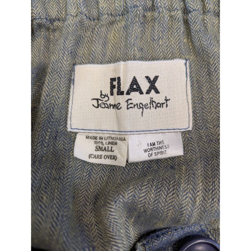FLAX Linen Skirt Small Blue Denim Boho Lagenlook Natural Pull On Stretch Pockets - Picture 5 of 6
